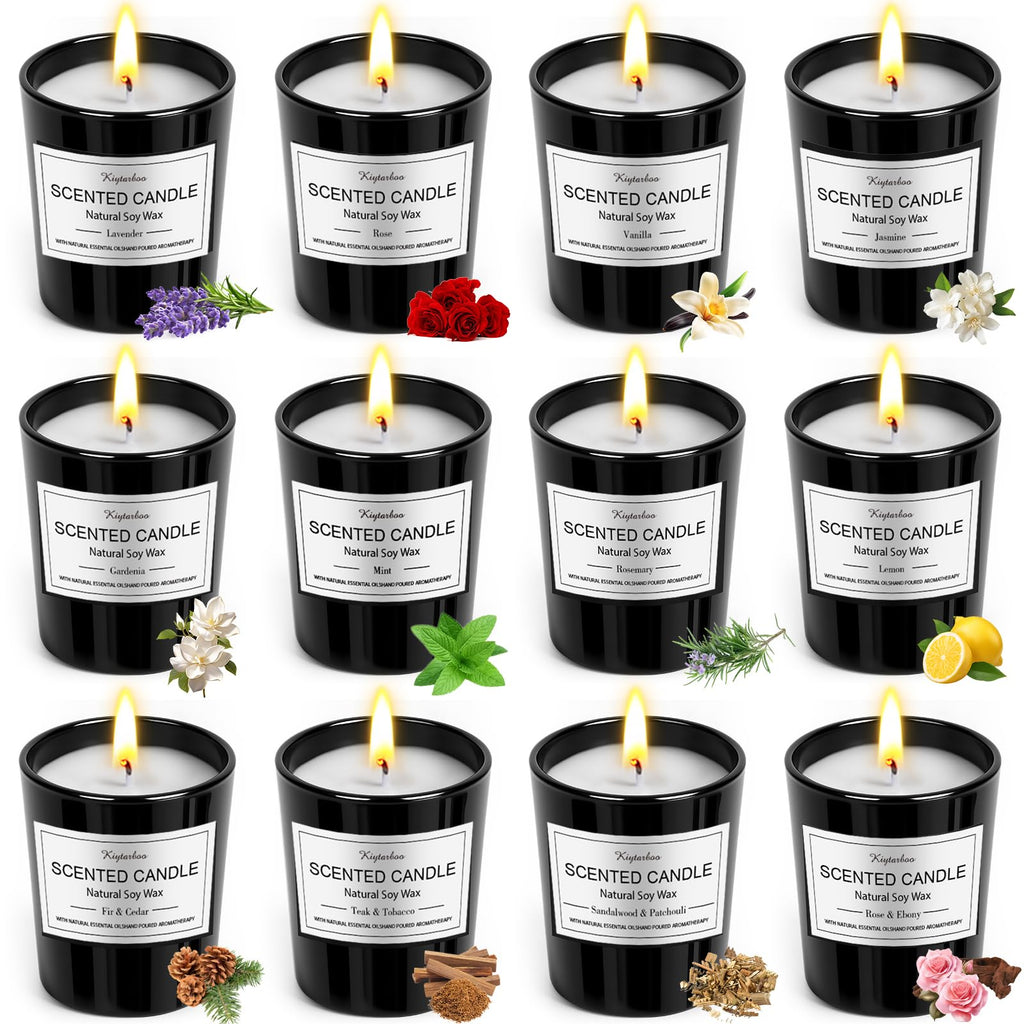 12 Pack Scented Candles Gift Set – Natural Soy Wax, 180h Total Burn Time
