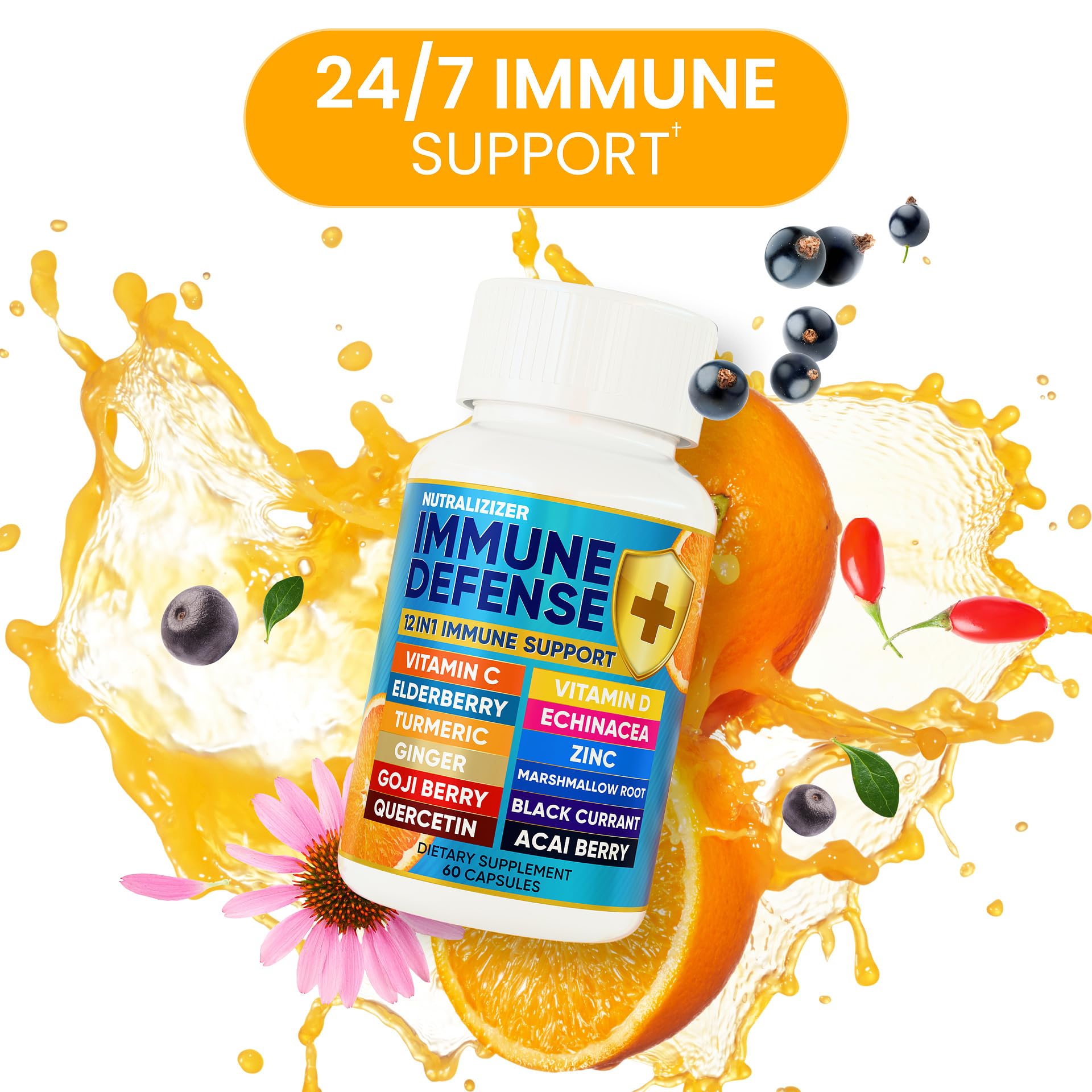 12-in-1 Premium Immune Defense Vitamins – Immune Support with D3 5000 IU, C 1000 mg, Zinc 50 mg | 120 Caps