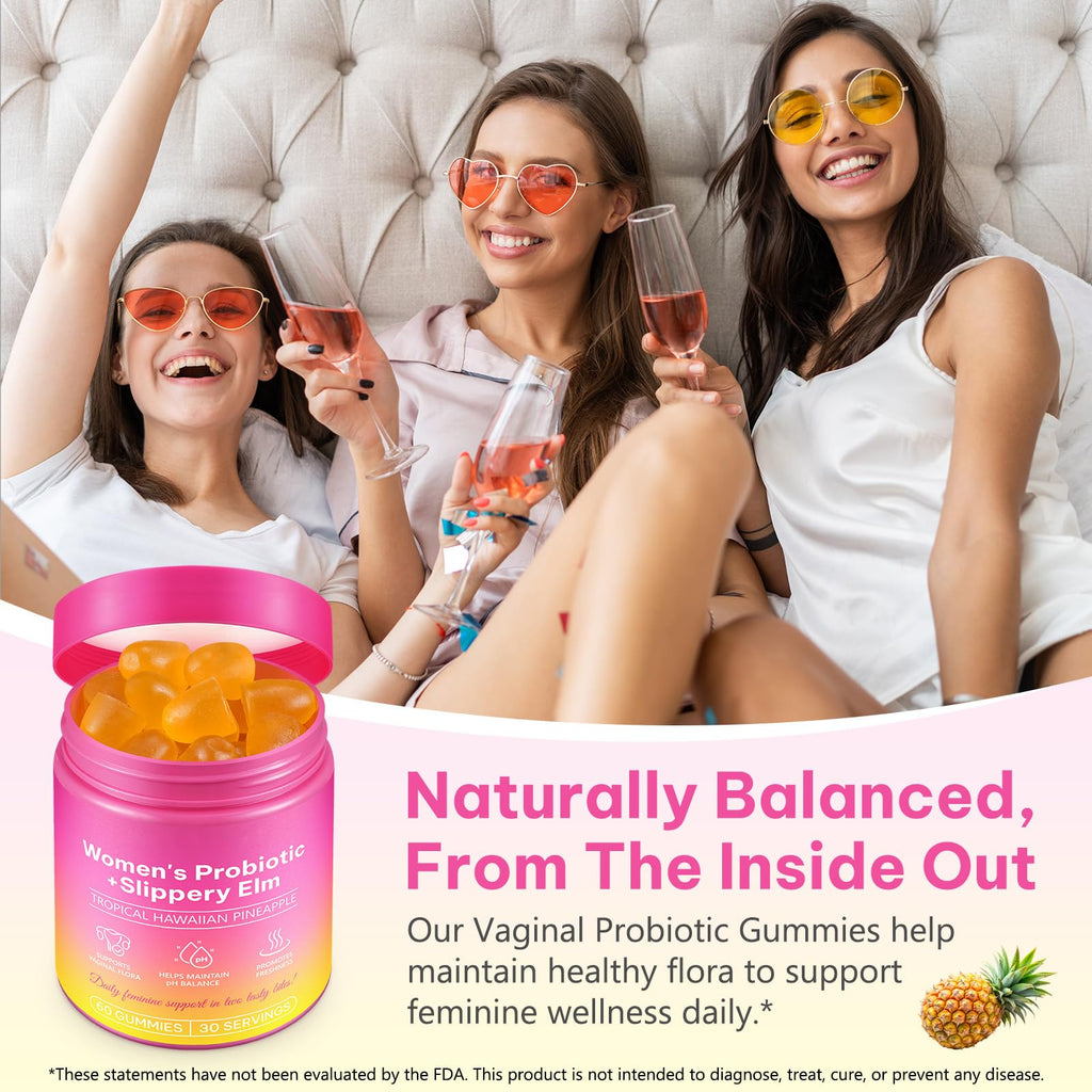 Vaginal Probiotics for Women Gummies - Digestive Health, pH Balance, Immune Support | Pineapple Flavor | Vegan, Gluten-Free | 120 Count