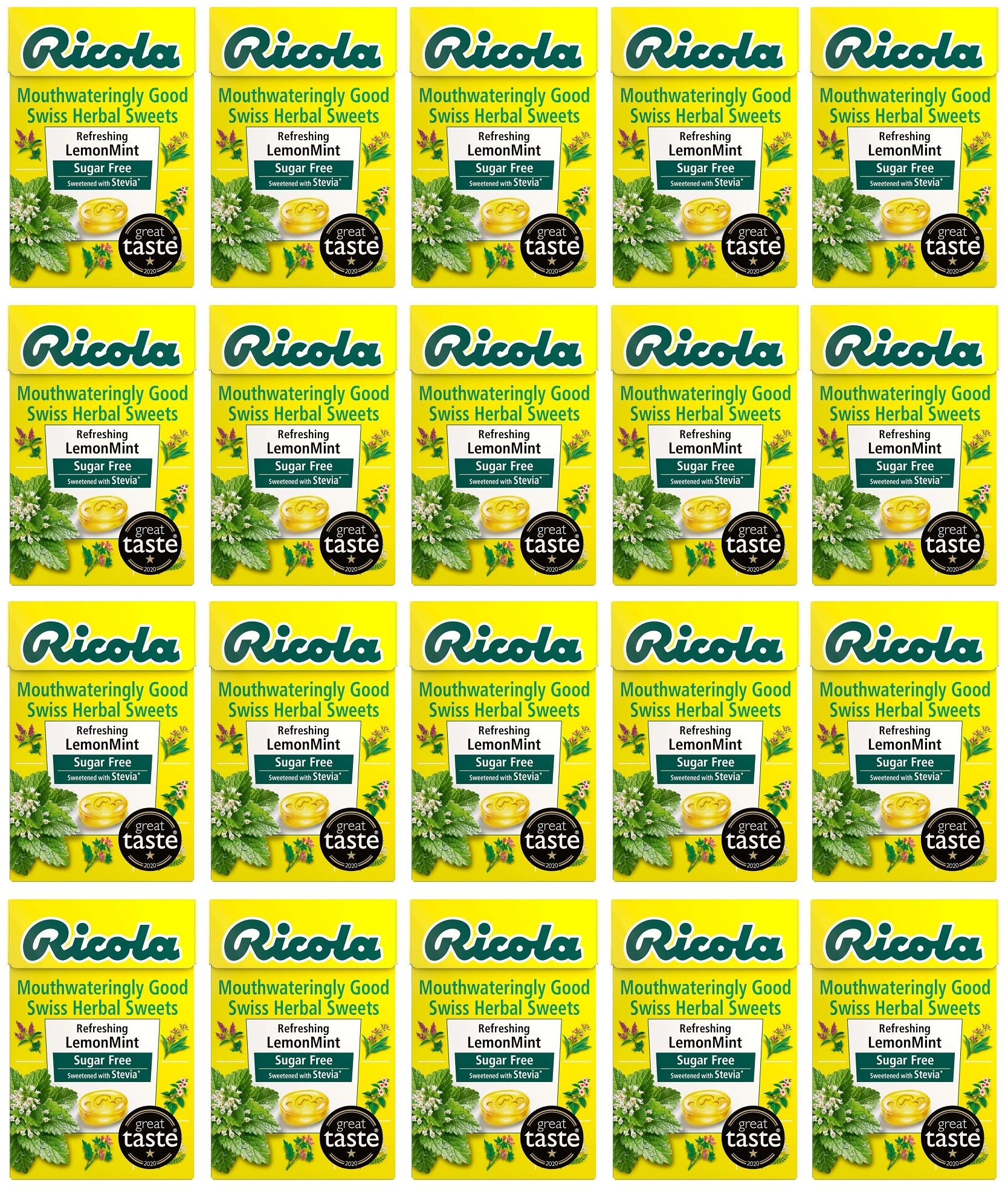 20 x Ricola Lemon-Mint Sugar Free Box - 45g