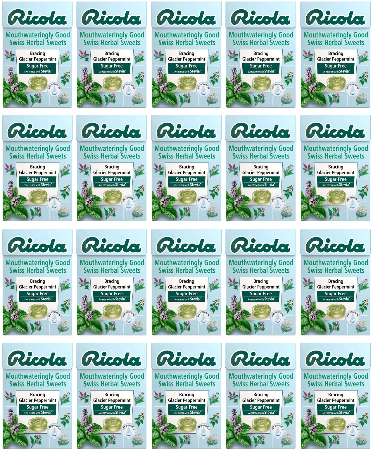 20 x Ricola Glacier Peppermint Sugar Free - 45g