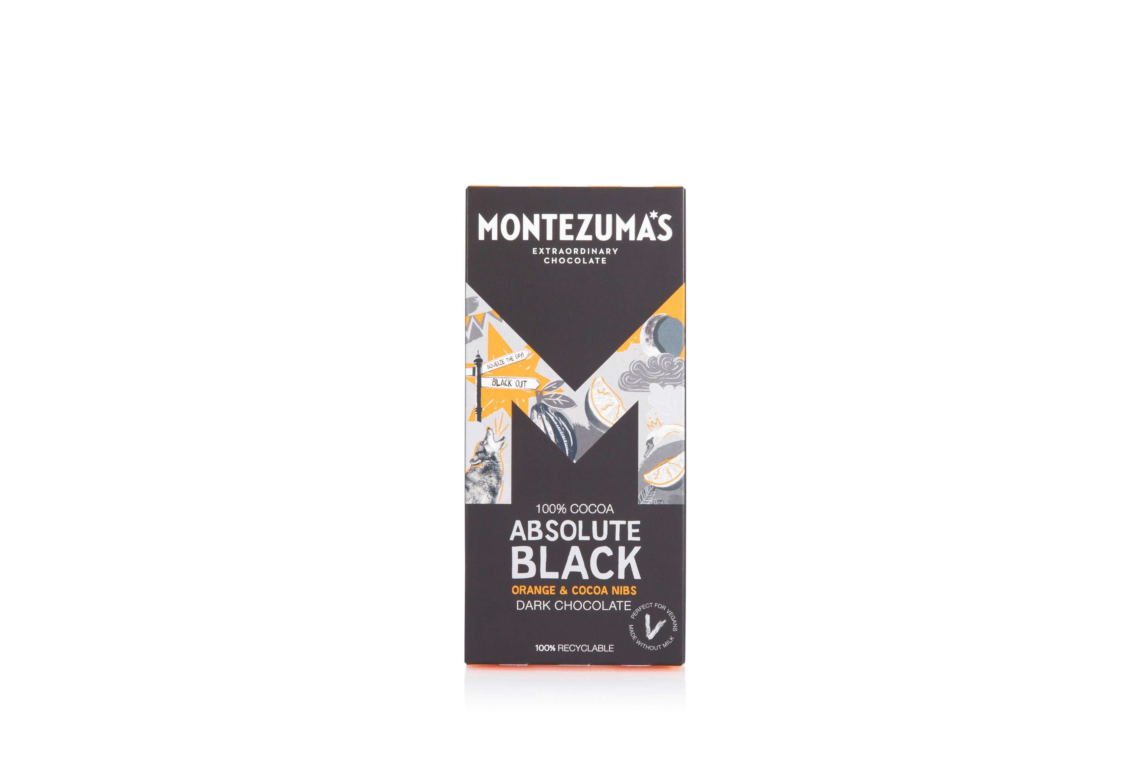 12 x Montezuma Absolute Black with Orange & Cocoa Nibs  - 90g