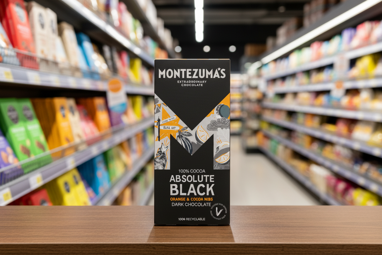 12 x Montezuma Absolute Black with Orange & Cocoa Nibs  - 90g