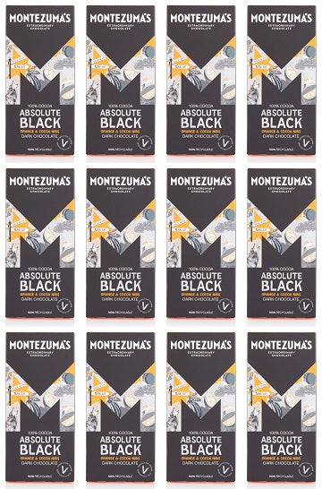 12 x Montezuma Absolute Black with Orange & Cocoa Nibs  - 90g