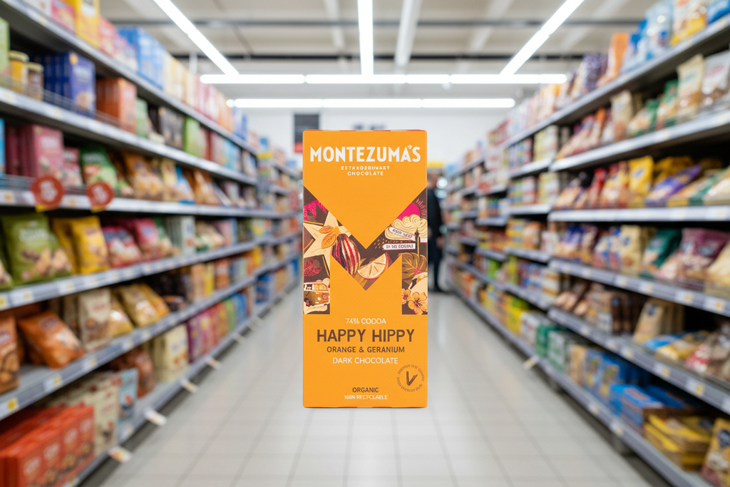 12 x Montezuma Happy Hippy - Dark with Orange & Geranium - 90g