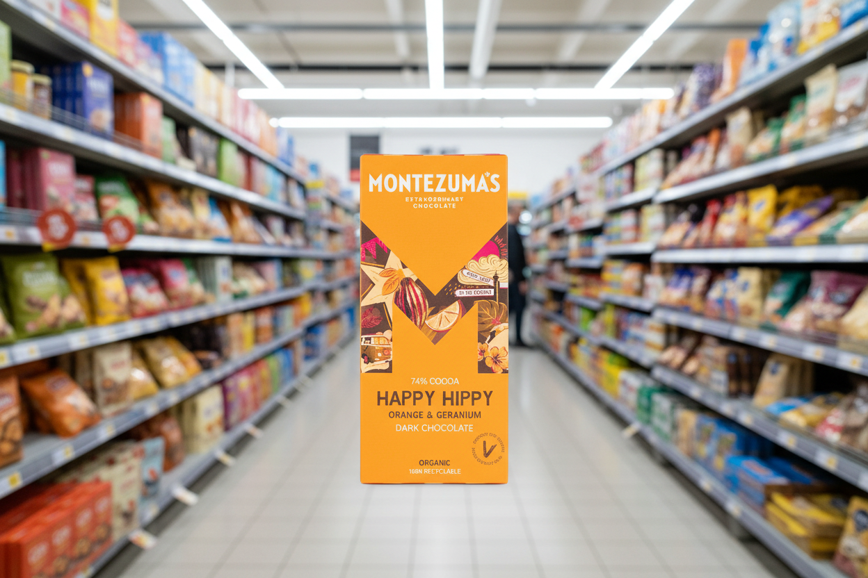 12 x Montezuma Happy Hippy - Dark with Orange & Geranium - 90g