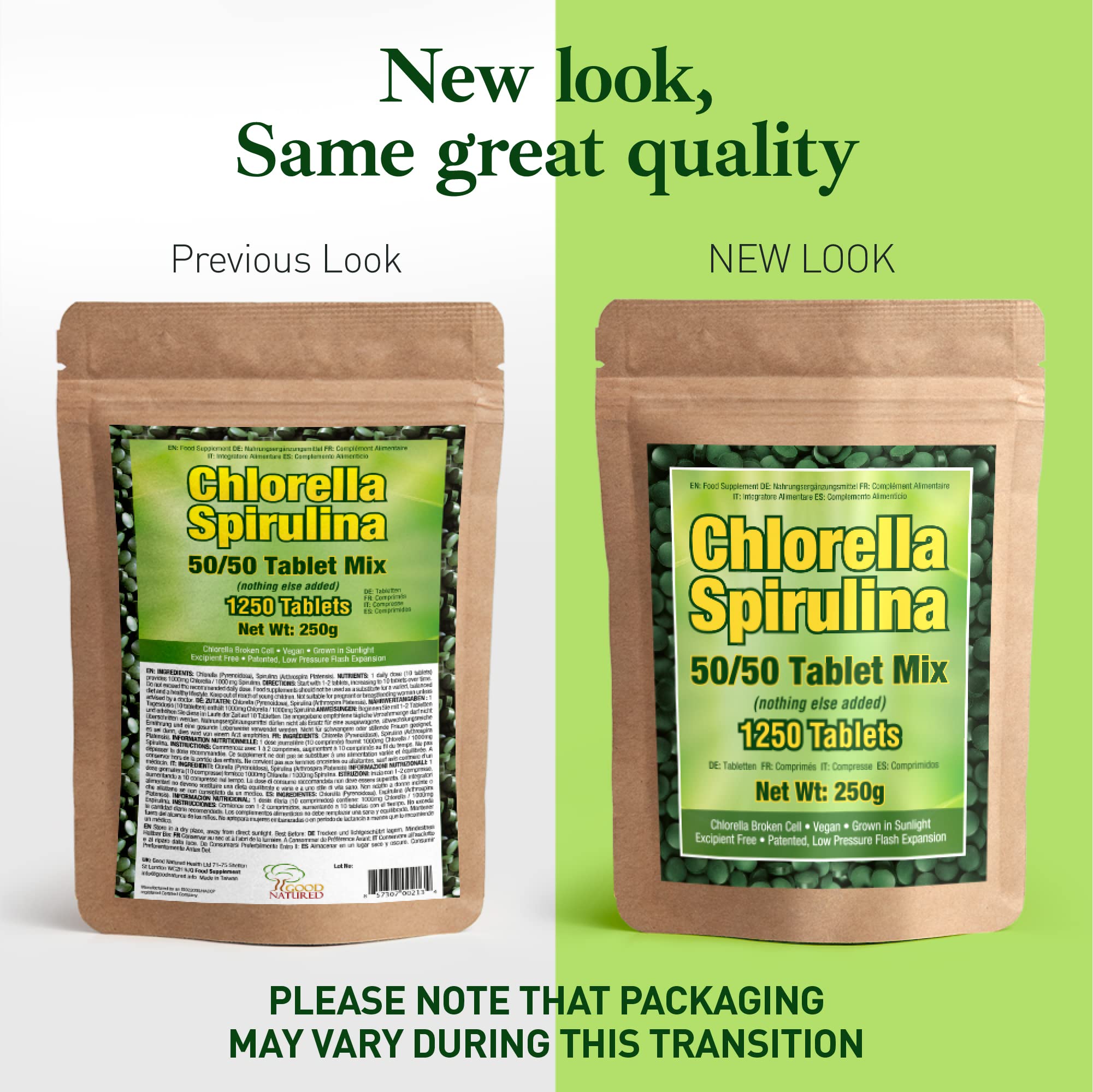 Good Natured Premium Spirulina & Chlorella Capsules | 1,250 Tablets | Non-GMO