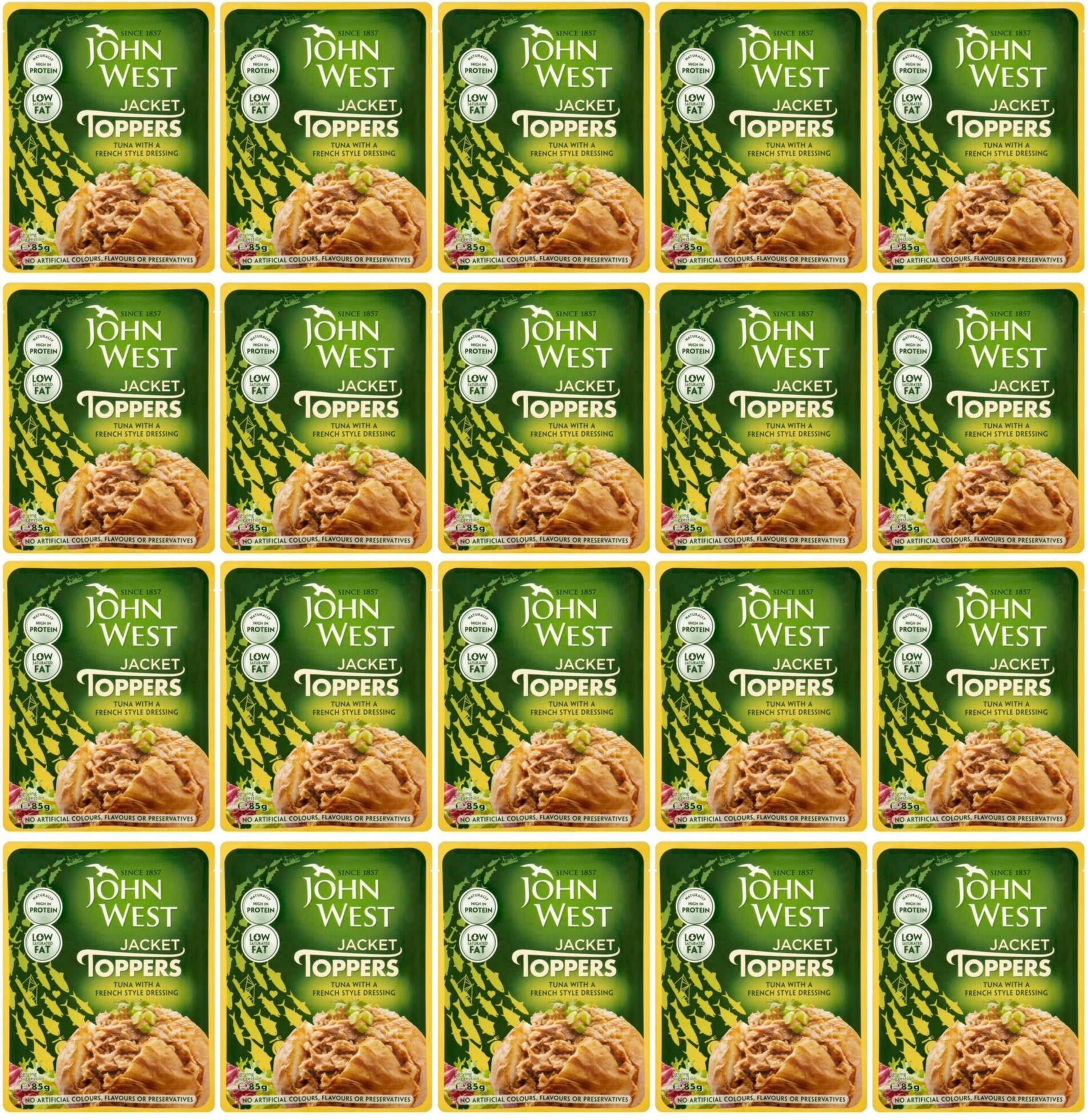 20 x John West Jacket Toppers Tuna With A French Style Dressing 85G