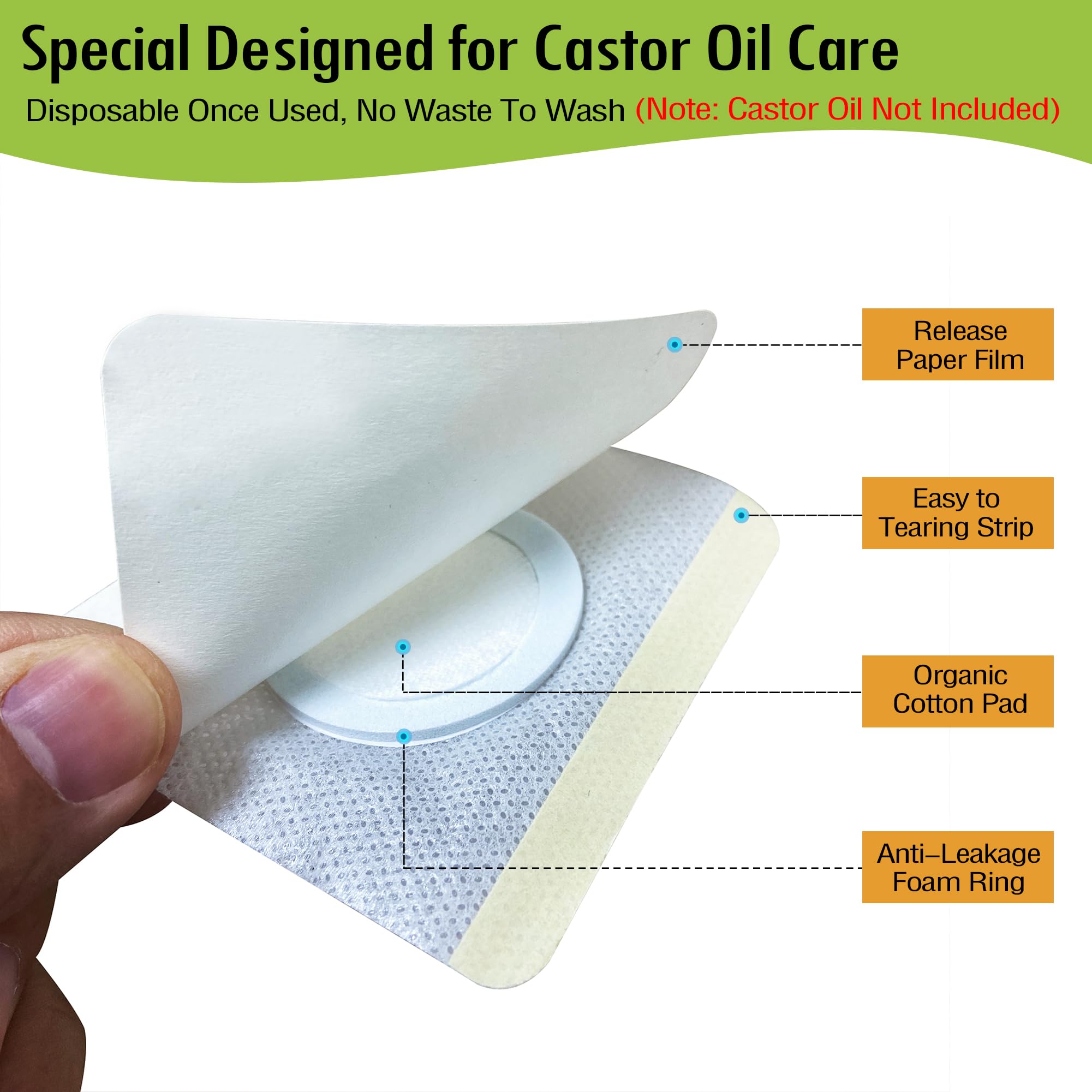 12Pcs Hypoallergenic Castor Oil Pack Wraps – Disposable 3.2x3.2 in, Self-Adhesive (White)