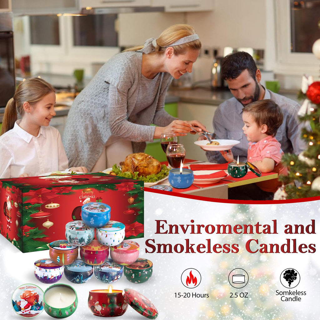 12 PCS Christmas Scented Candles Gift Set – Soy Wax Aromatherapy Candles