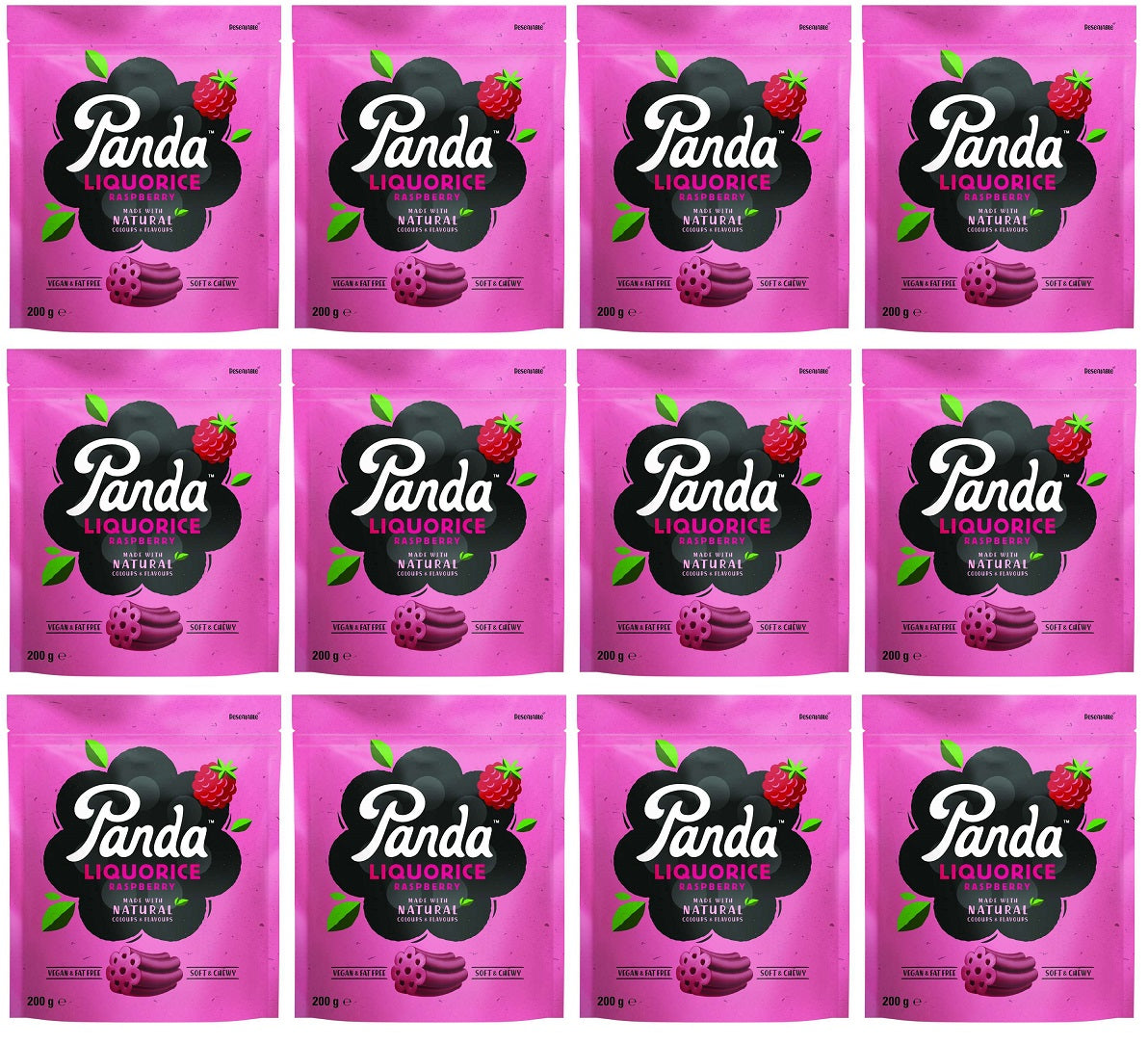 12 x Panda  Natural Raspberry Cuts - 200g