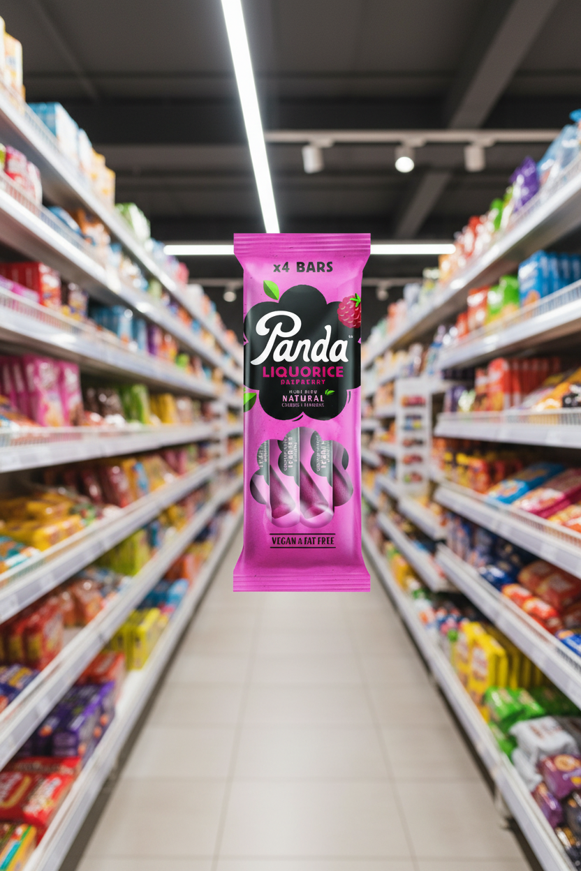 18 x Panda  Natural Raspberry Liquorice Bar 4pk - 128g