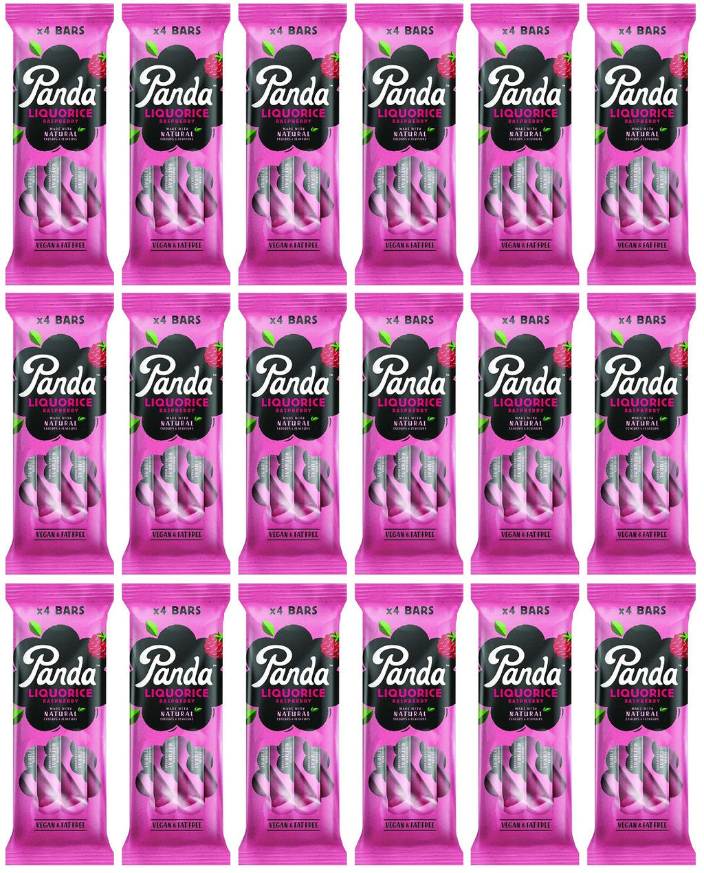 18 x Panda  Natural Raspberry Liquorice Bar 4pk - 128g