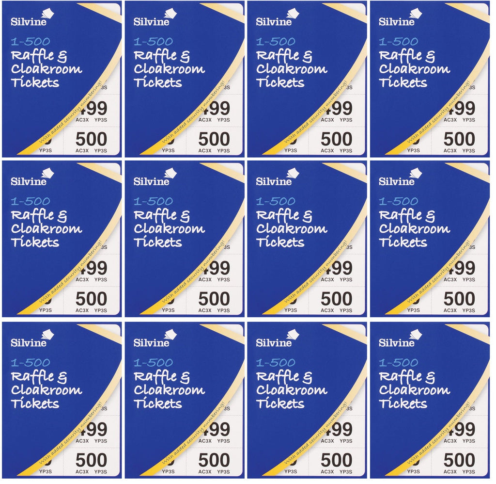 12 x Silvine 1-500 Raffle & Cloakroom Tickets