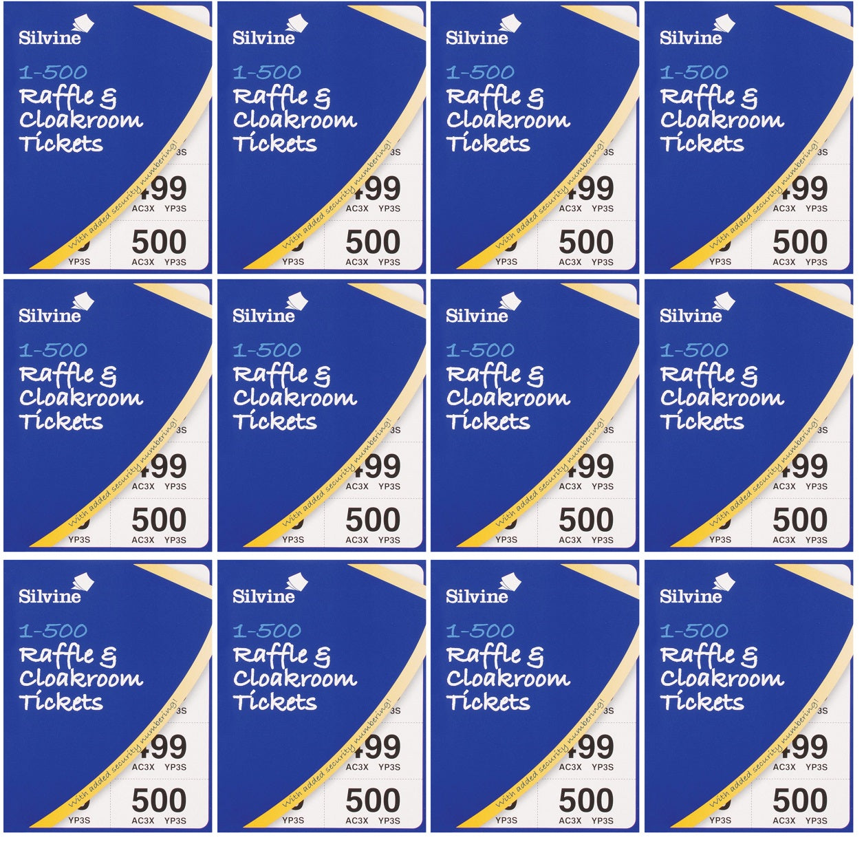 12 x Silvine 1-500 Raffle & Cloakroom Tickets