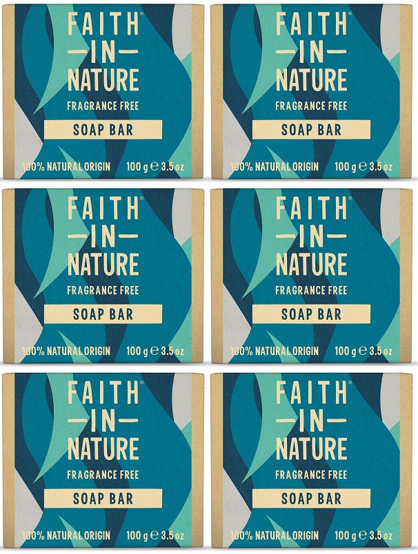6 x Faith In Nature Fragrance Free Soap Bar - 100g