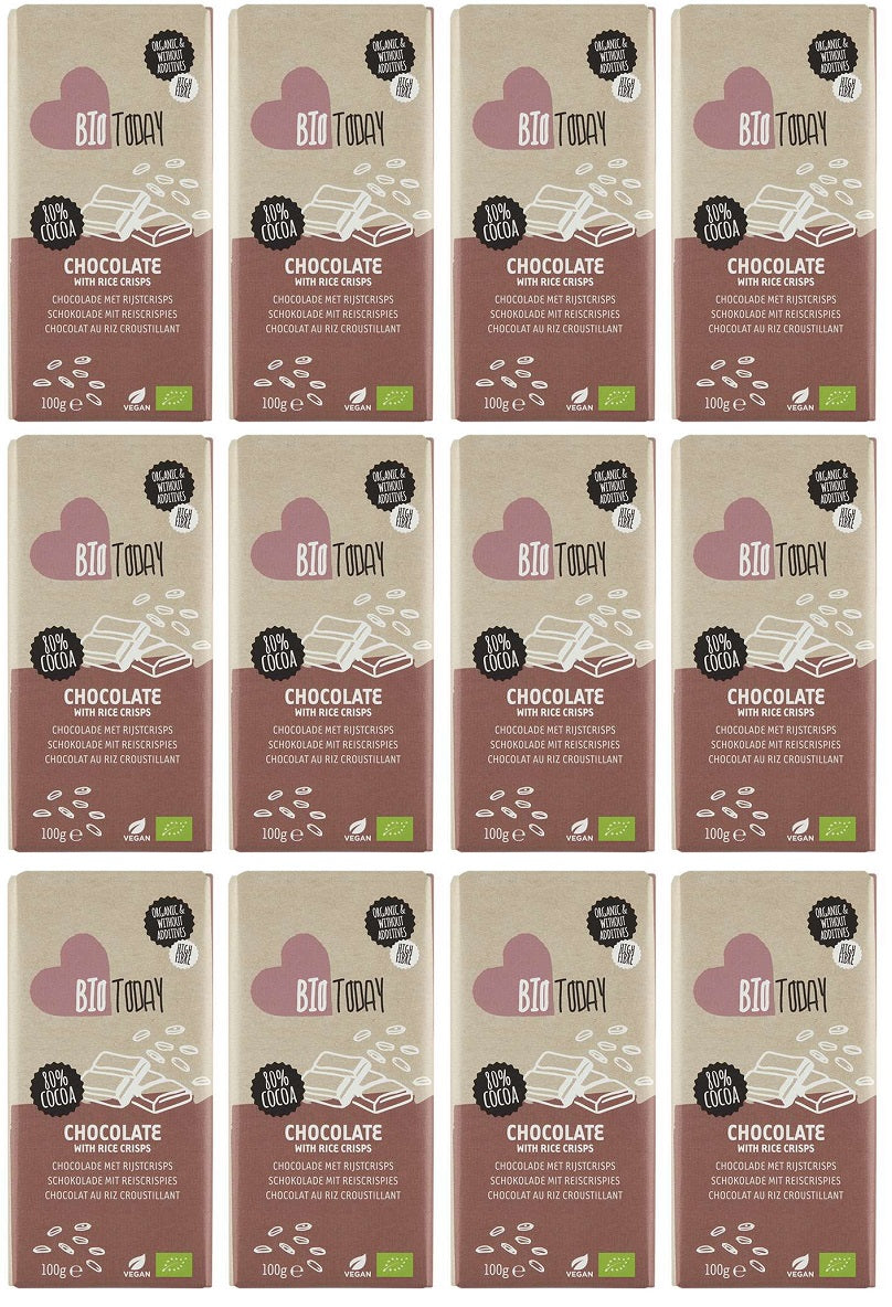 12 x BioToday Chocolate with rice crisps - 100g