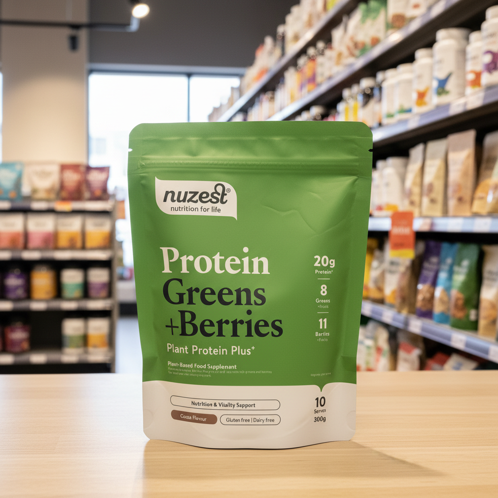 Nuzest Protein Plus Greens + Berries Cocoa Flavour - 300g