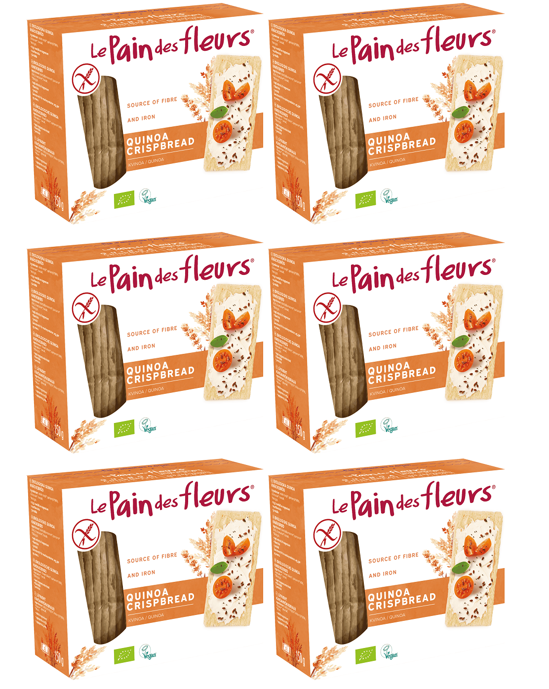 6 x Le Pain Des Fleurs Org Quinoa GF Crispbread - 150g