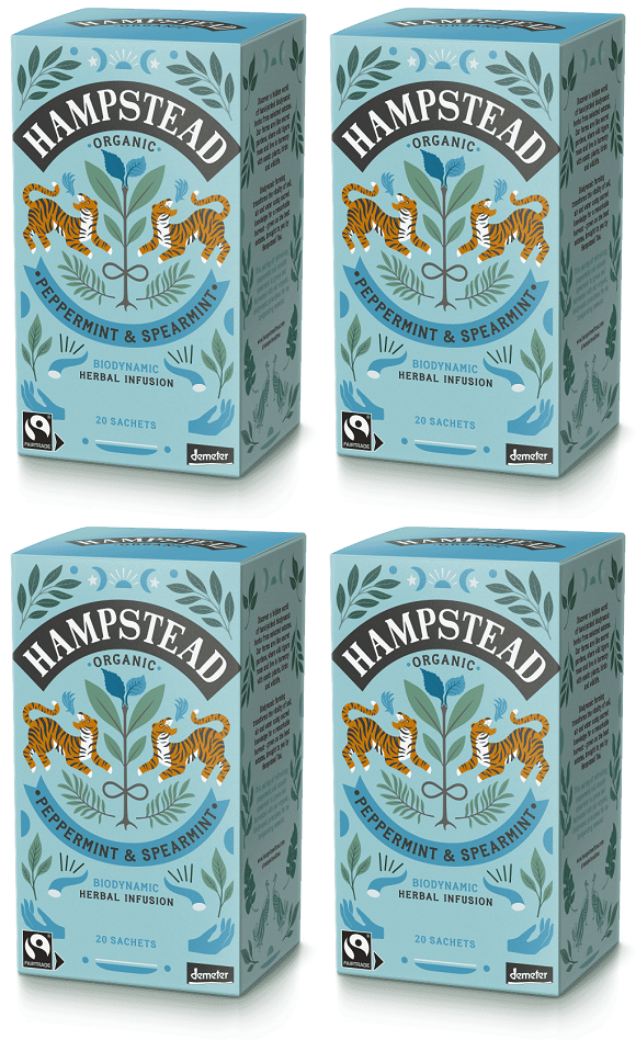 4 x Hampstead Tea Org Demeter P/mint & S/mint Tea Bags - 20pc