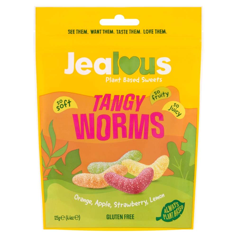 10 x Jealous Sweets Tangy Worms   Share Bag - 125g