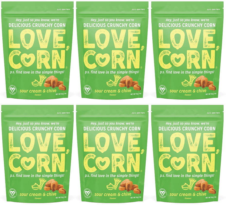 6 x Love Corn Premium Crunchy Corn Sour Cream & Chive - 115g