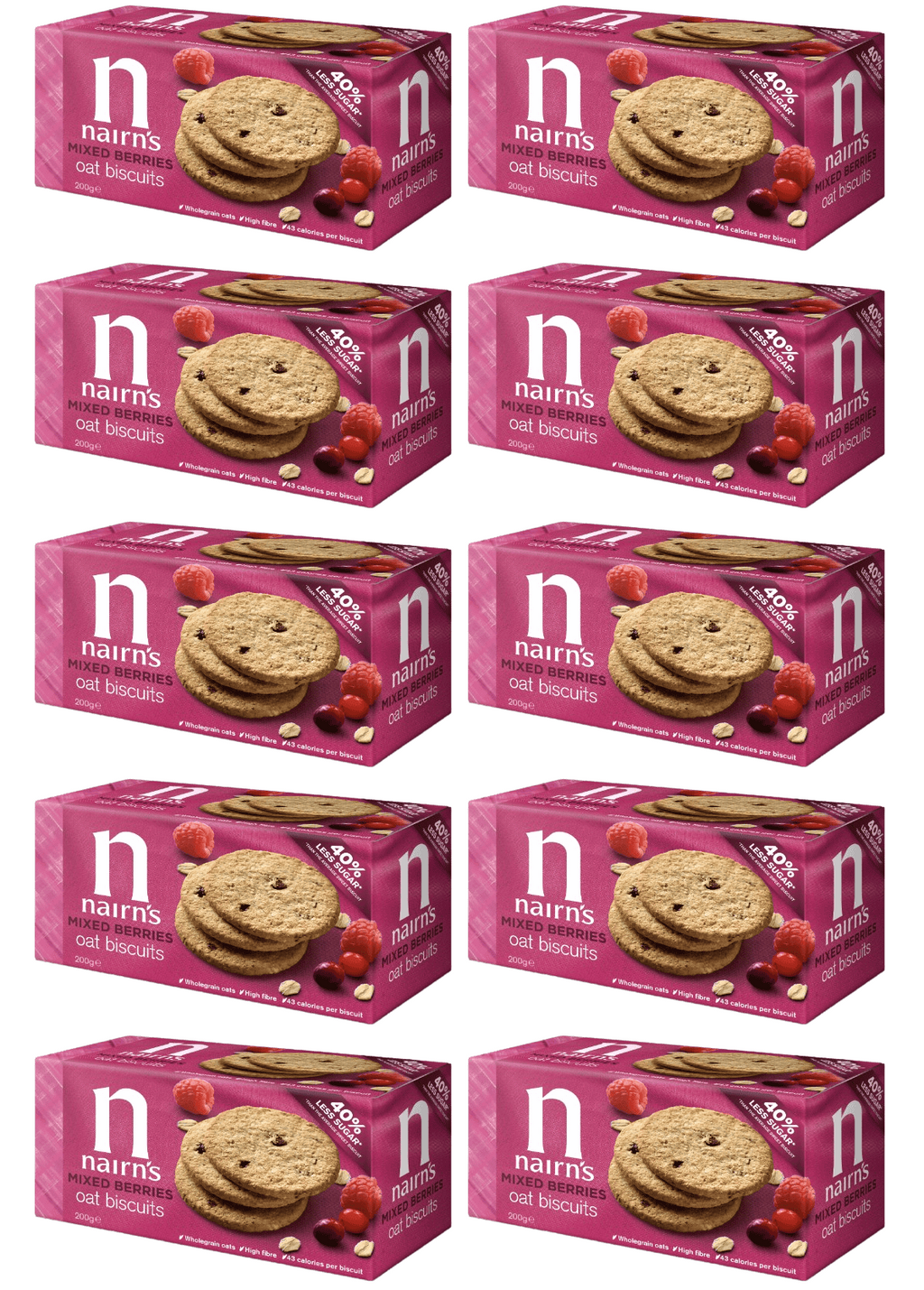 10 x Nairn's Mixed Berry Oat Biscuits - 200g