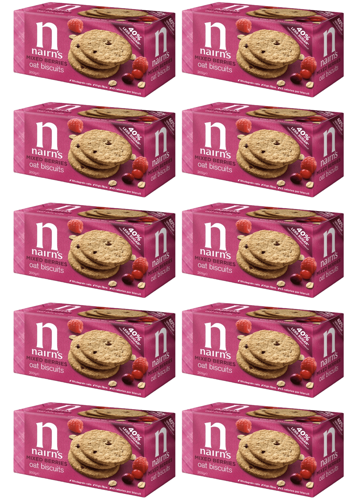 10 x Nairn's Mixed Berry Oat Biscuits - 200g
