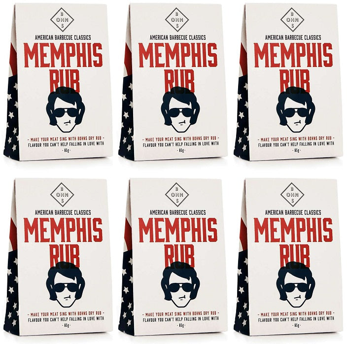 6 x Bohns Memphis Rub BBQ Dry Spice Rub - 60g