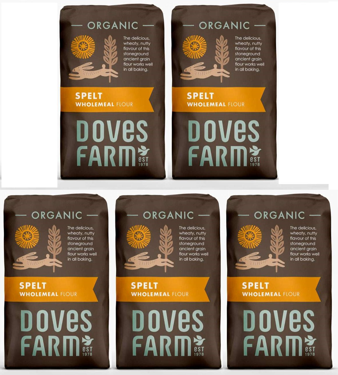 5 x Doves Farm Organic Wholemeal Spelt Flour - 1kg