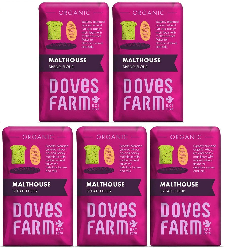 5 x Doves Farm Organic Malthouse Bread Flour - 1kg
