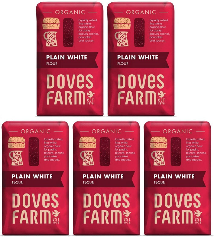 5 x Doves Farm Organic Plain White Flour - 1kg