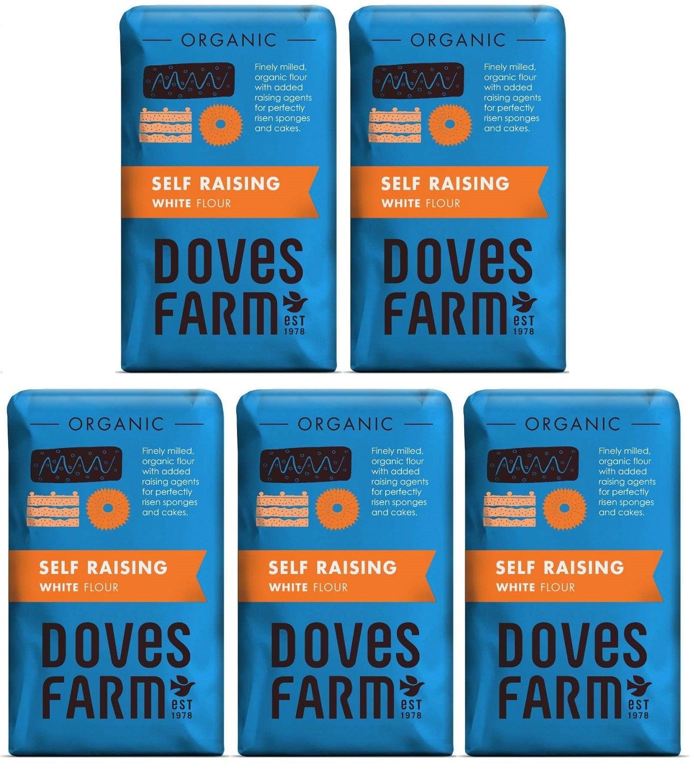 5 x Doves Farm Organic Self Raising White Flour - 1kg