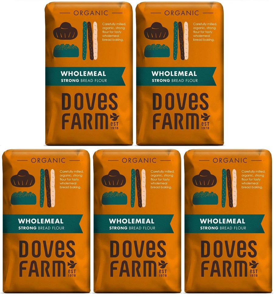 5 x Doves Farm Organic Strong Wholemeal Bread Flour - 1.5kg