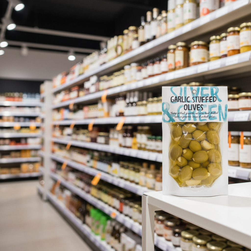 6 x Silver & Green Garlic Stuffed Olives - 220g
