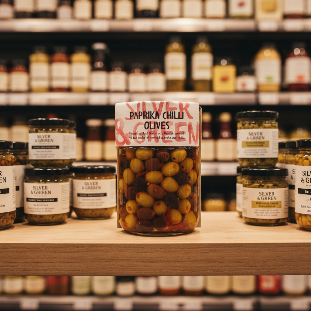 6 x Silver & Green Paprika Chilli Olives - 220g