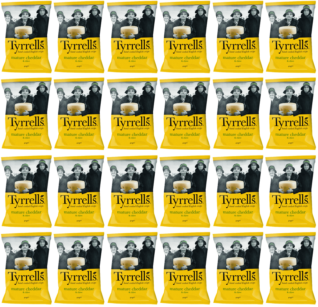 24 x Tyrrells Cheddar Cheese & Chive Potato Crisps - 40g