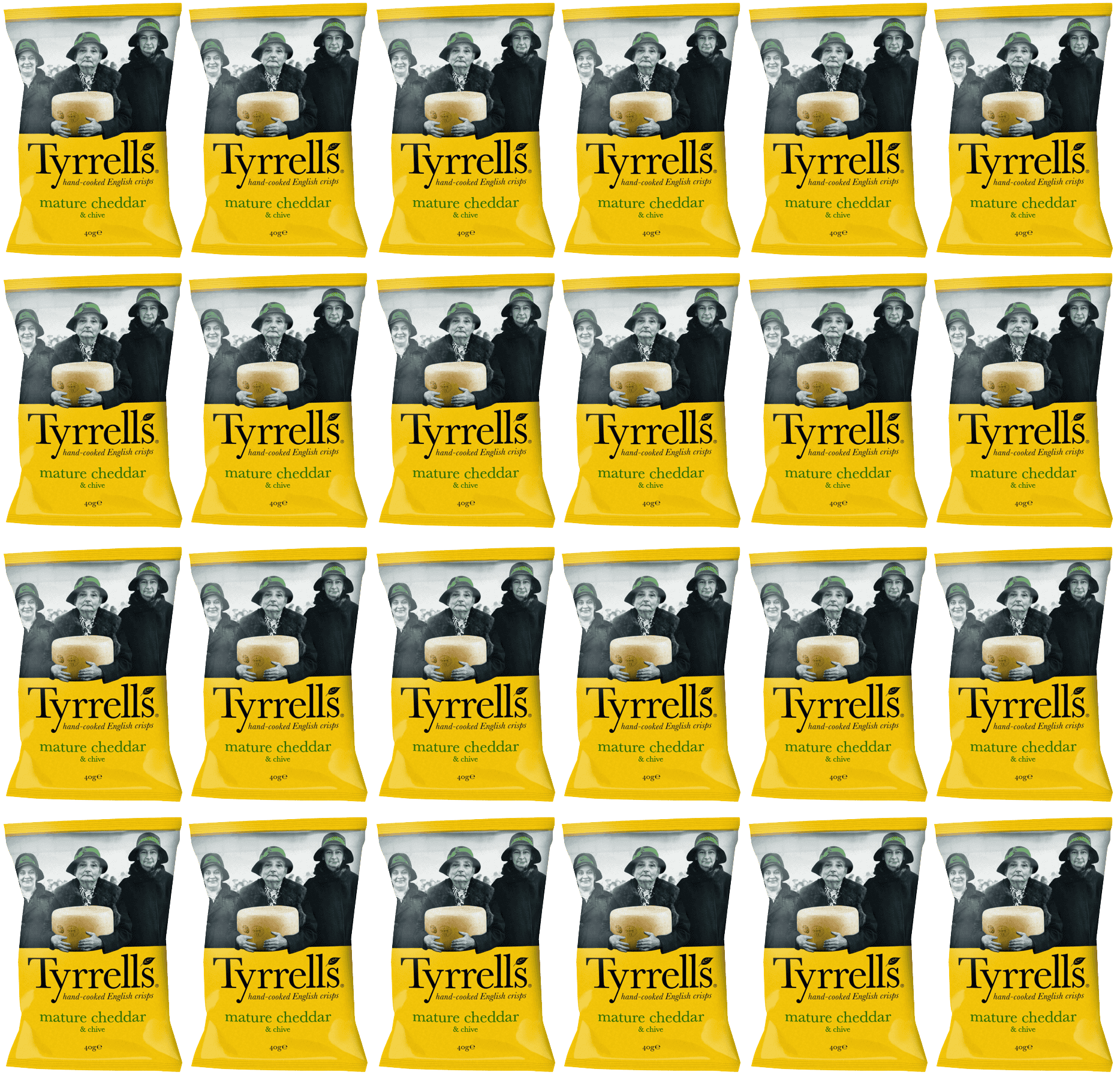 24 x Tyrrells Cheddar Cheese & Chive Potato Crisps - 40g