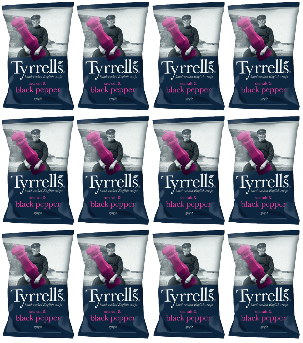 12 x Tyrrells Sea Salt & Black Pepper Potato Crisps - 150g