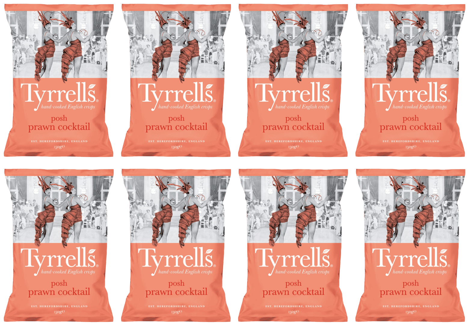 8 x Tyrrells Prawn Cocktail Potato Crisps - 150g