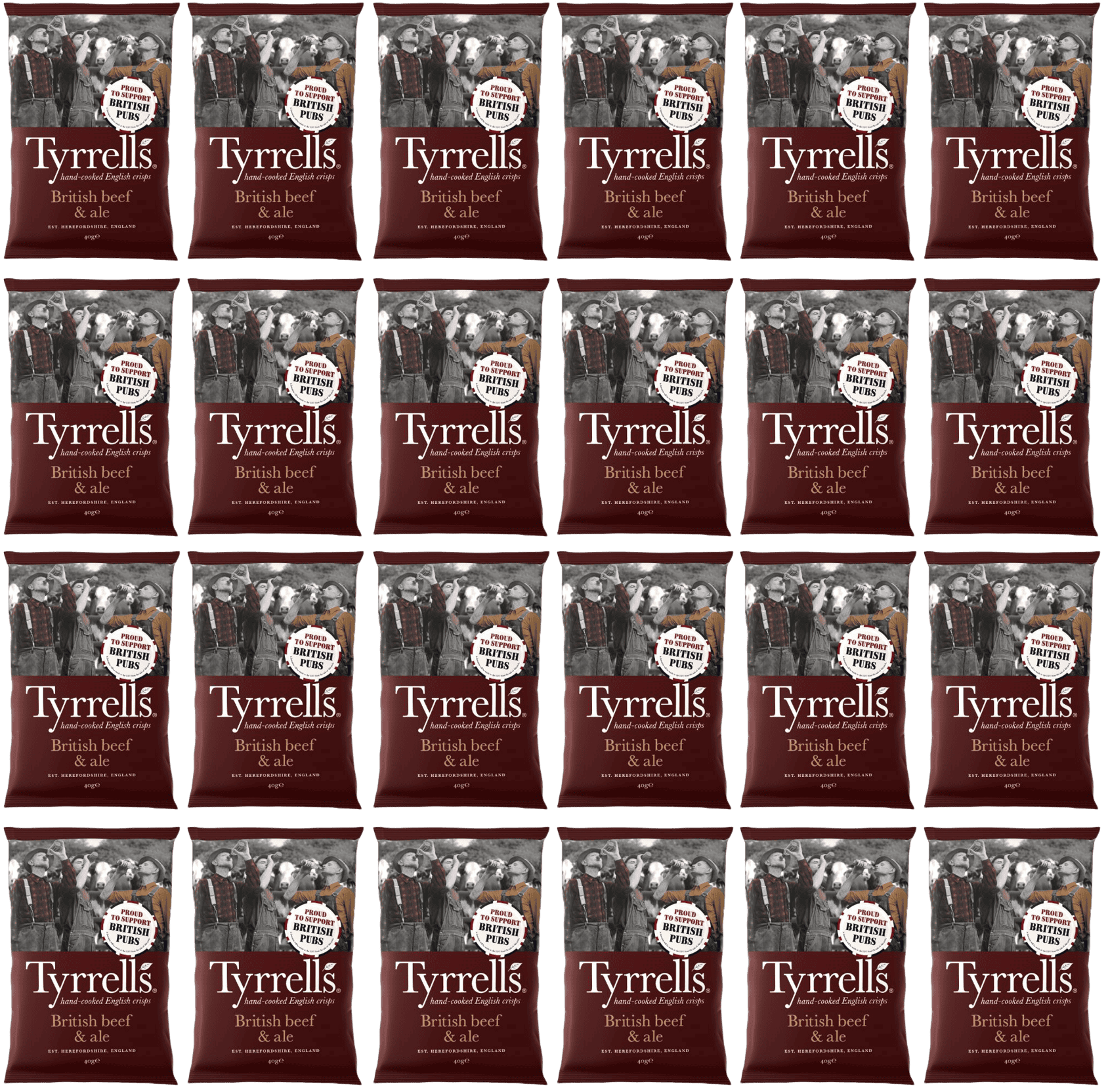 24 x Tyrrells British Beef & Ale Potato Crisps - 40g