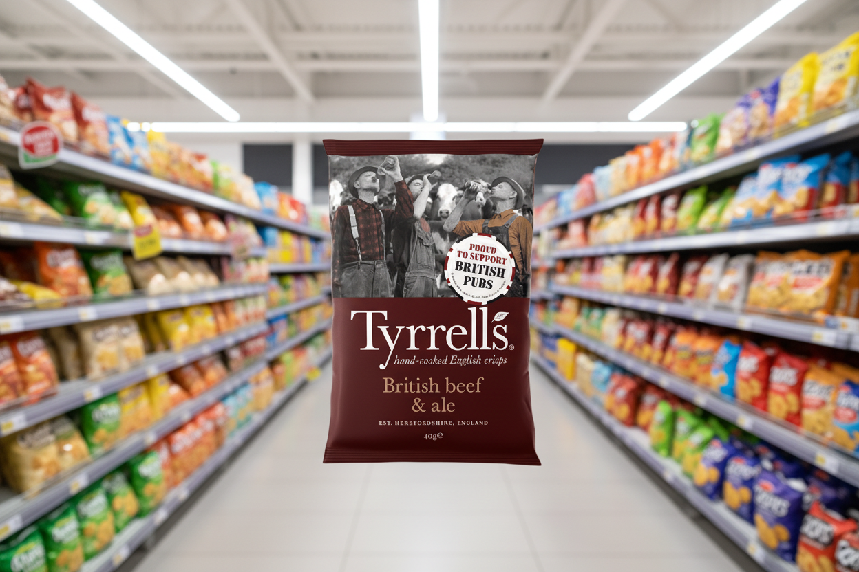 24 x Tyrrells British Beef & Ale Potato Crisps - 40g