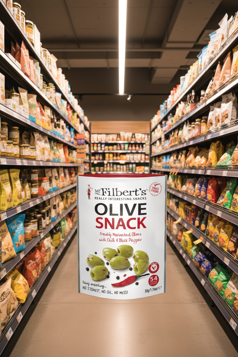 Mr Filberts Green Olives - Chilli & Black Pepper - 50g