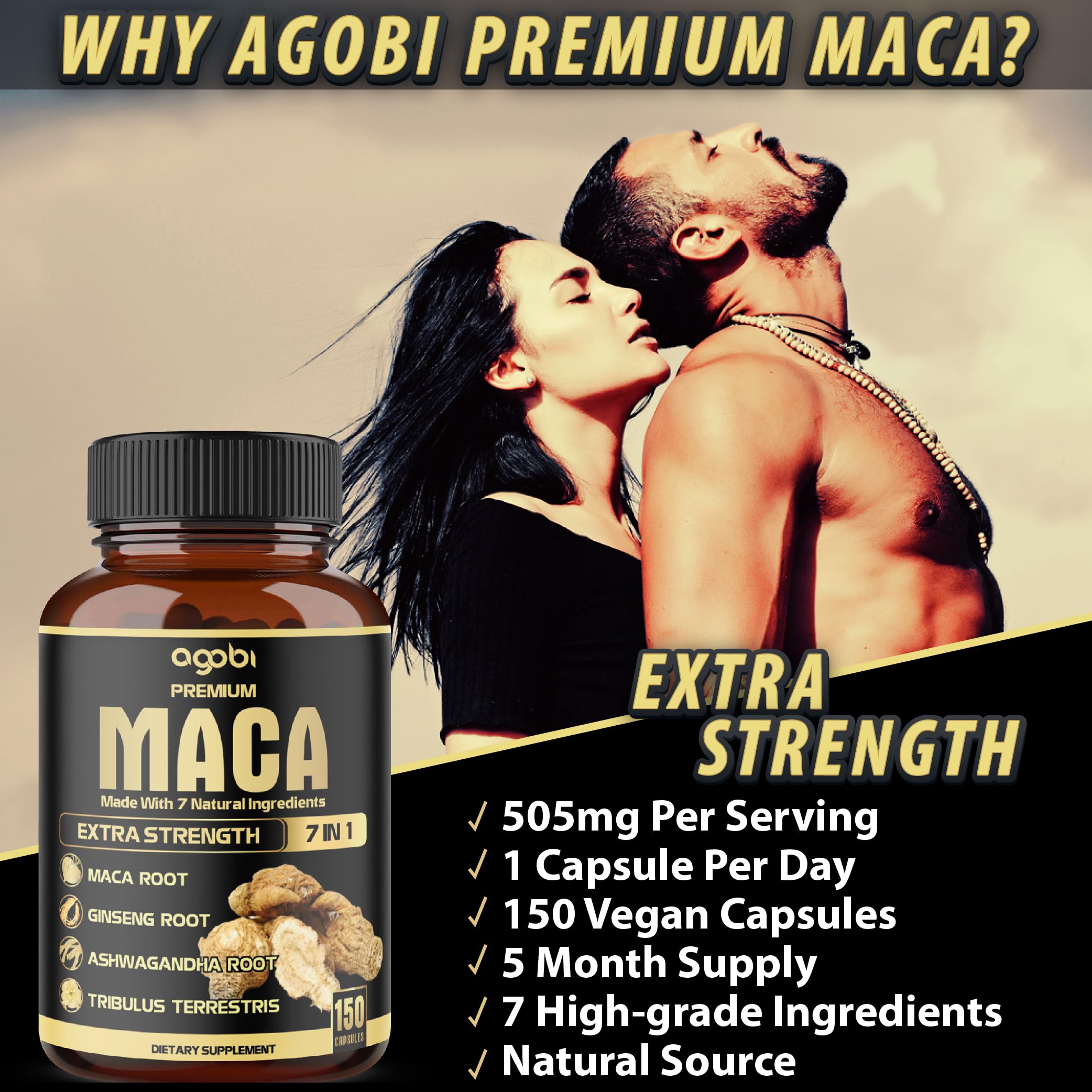 7in1 Premium Maca Root Capsules with Ashwagandha, Ginseng & More | 150 Caps (5 Months) – Natural Energy, Mood & Performance