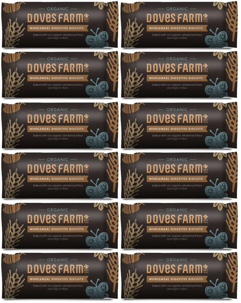 12 x Doves Farm Org Wholemeal Digestive Biscuits - 200g