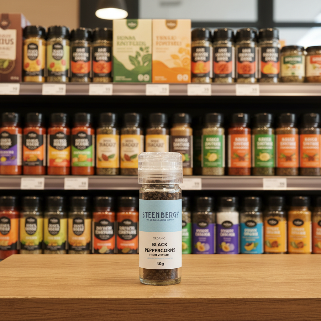 Steenbergs Organic Black Pepper Grinder - 40g