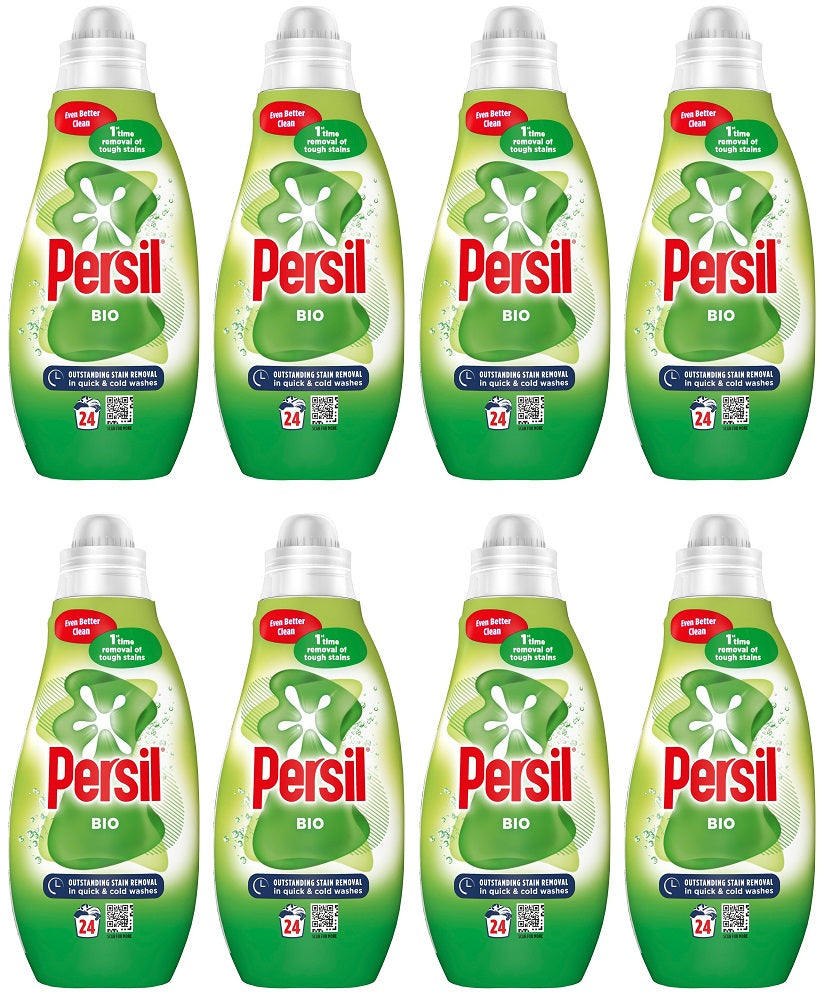 8 x Persil  Laundry Washing Liquid Detergent Bio 648 Ml (24 Washes)