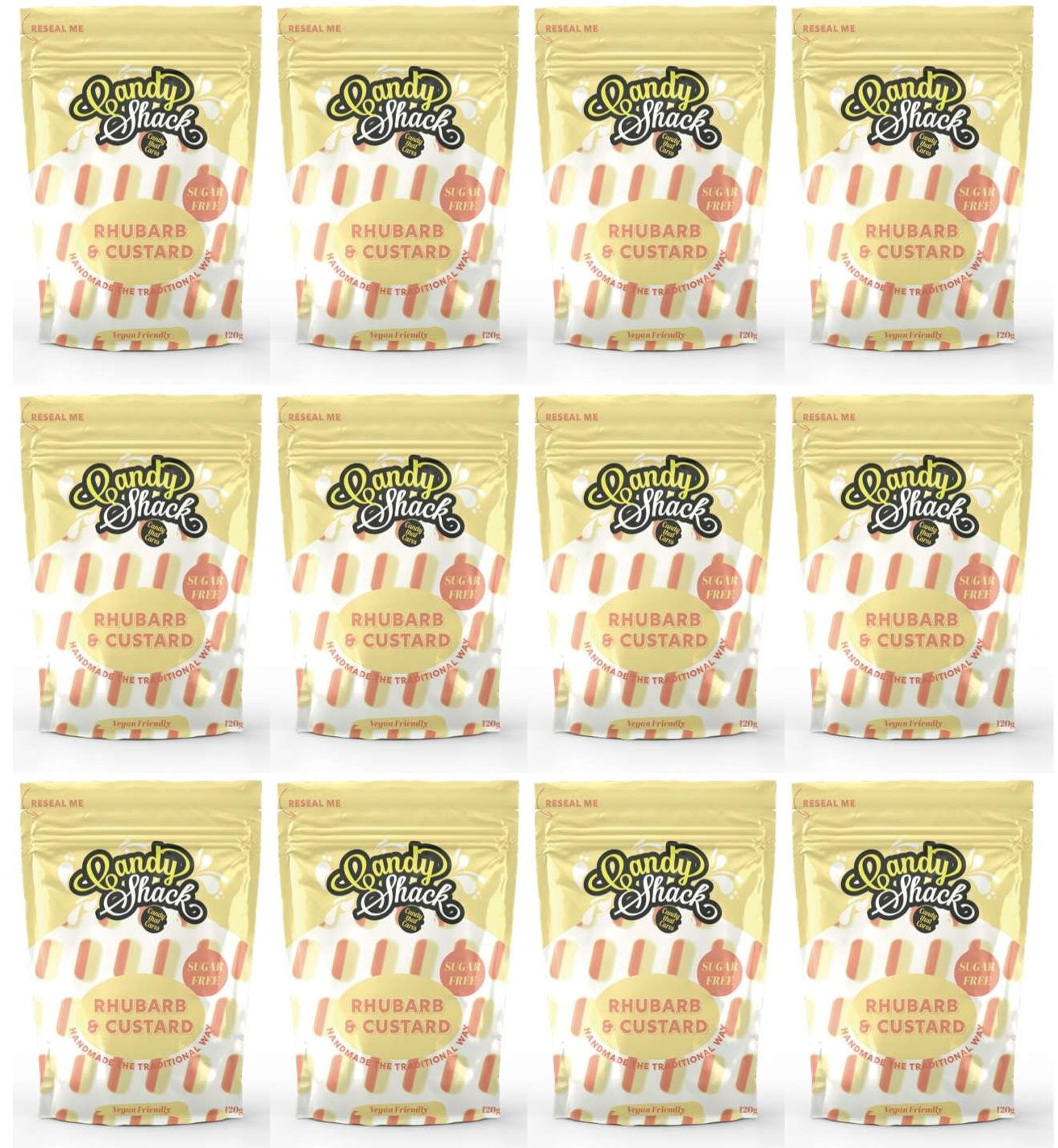 12 x Candyshack Sugar Free Rhubarb & Custard - 120g