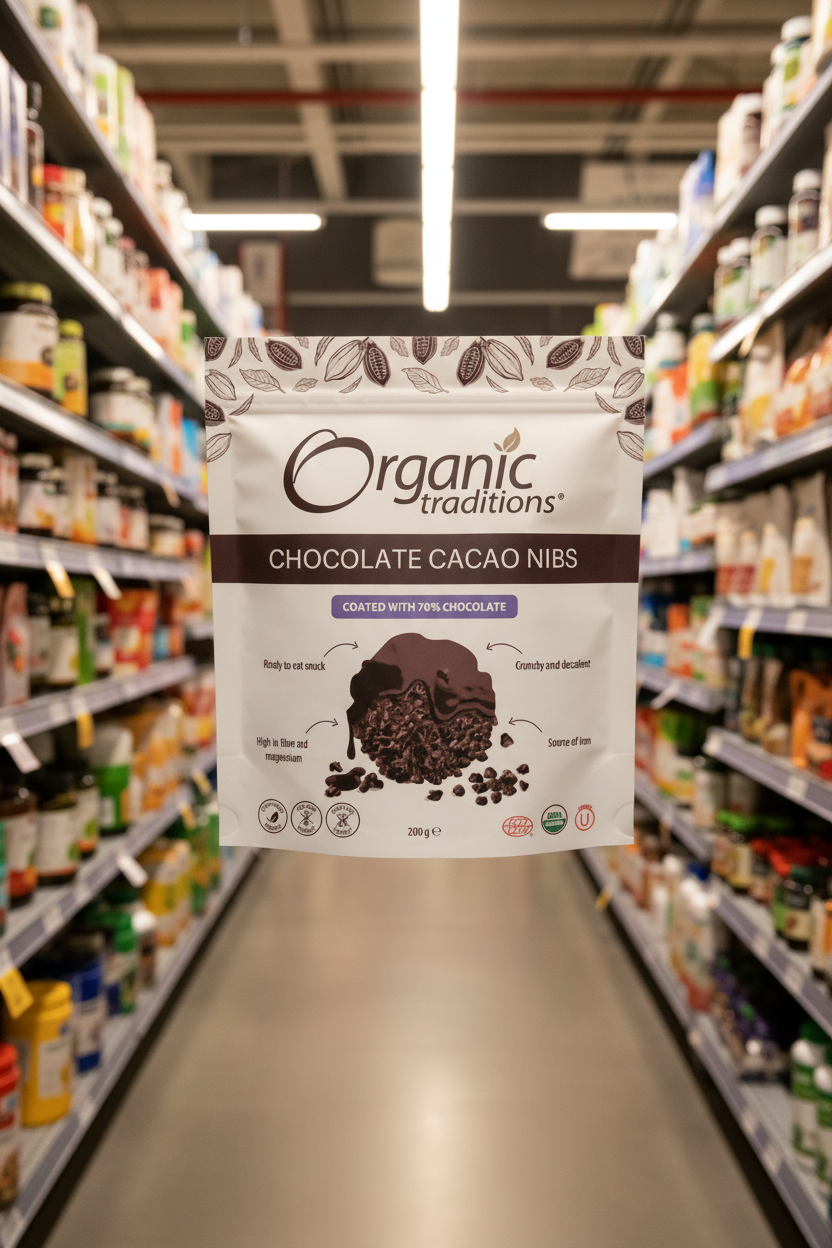Organic Traditions Org Choc Coated Cacao Nibs - 200g