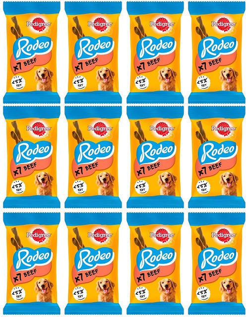 12 x Pedigree Rodeo Adult Dog Treats Beef 7 Sticks 123G